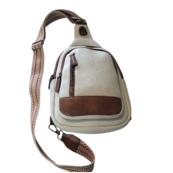 Cluci Ivory Faux Leather Crossbody Sling Bag Water Scratch Resistant Reversible - Picture 2 of 11